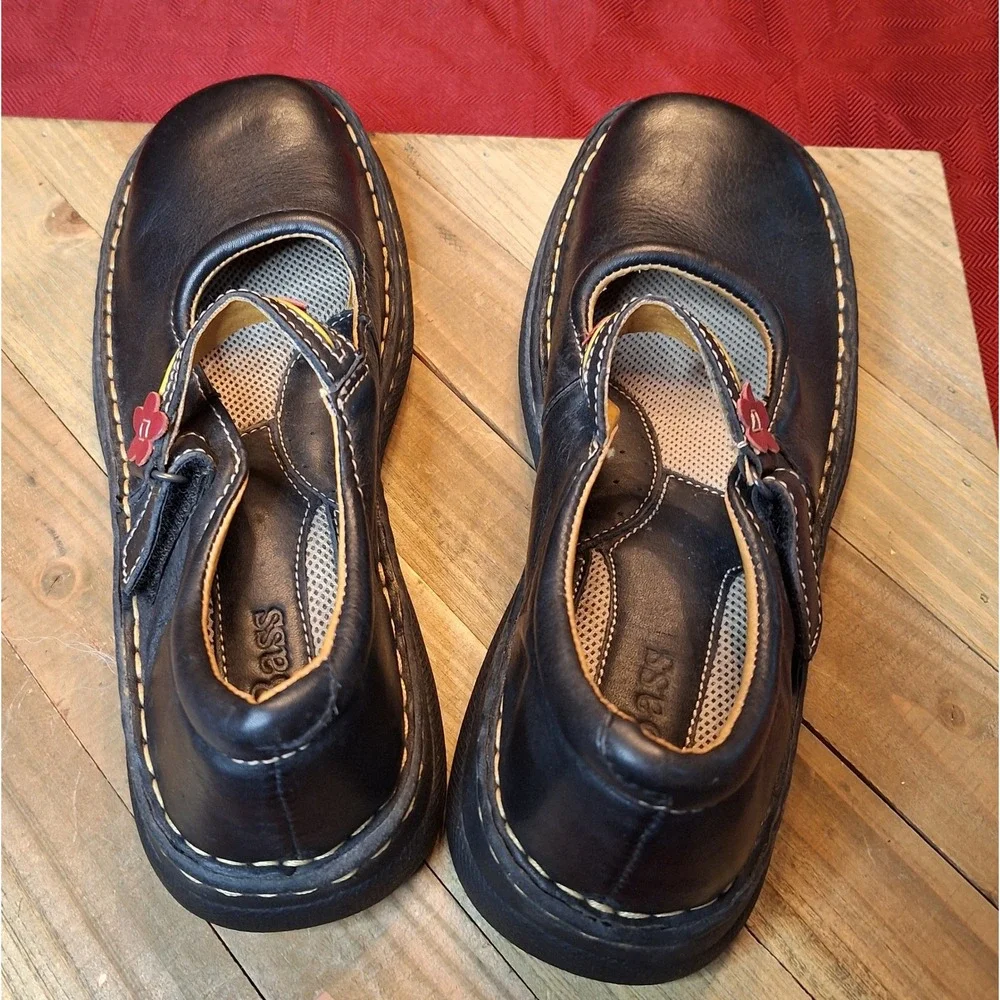 GH Bass Alena Girls Black Leather Mary Jane Flower Shoes Size 4.5 M
